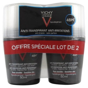 Vichy Man Deodorant Anti Perspirant Anti Irritation 48H Roll On Lot Of 2*50Ml ( Offer )