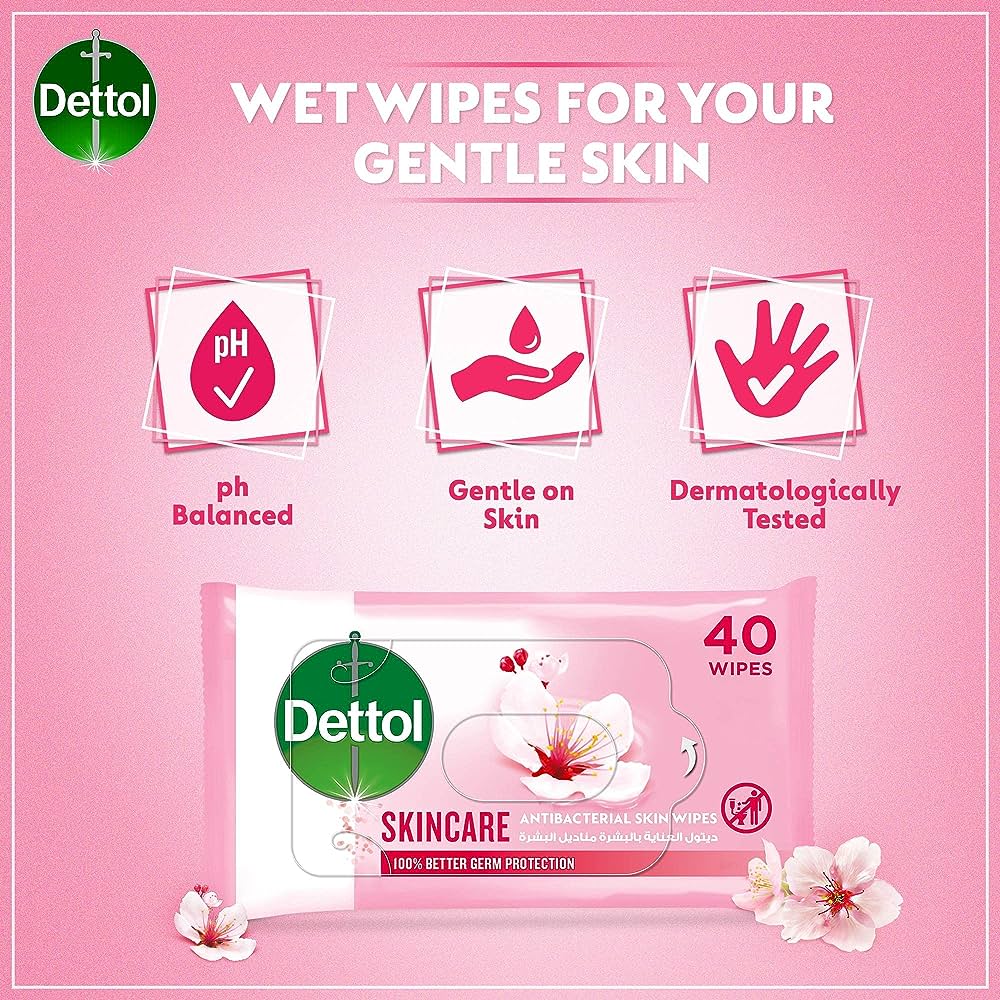 Dettol Skincare Antibacterial Skin Wipes  40 Pieces