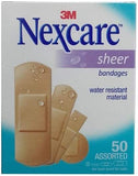 Nexcare Water-Resistant Sheer Assorted Bandages, 50 Pieces