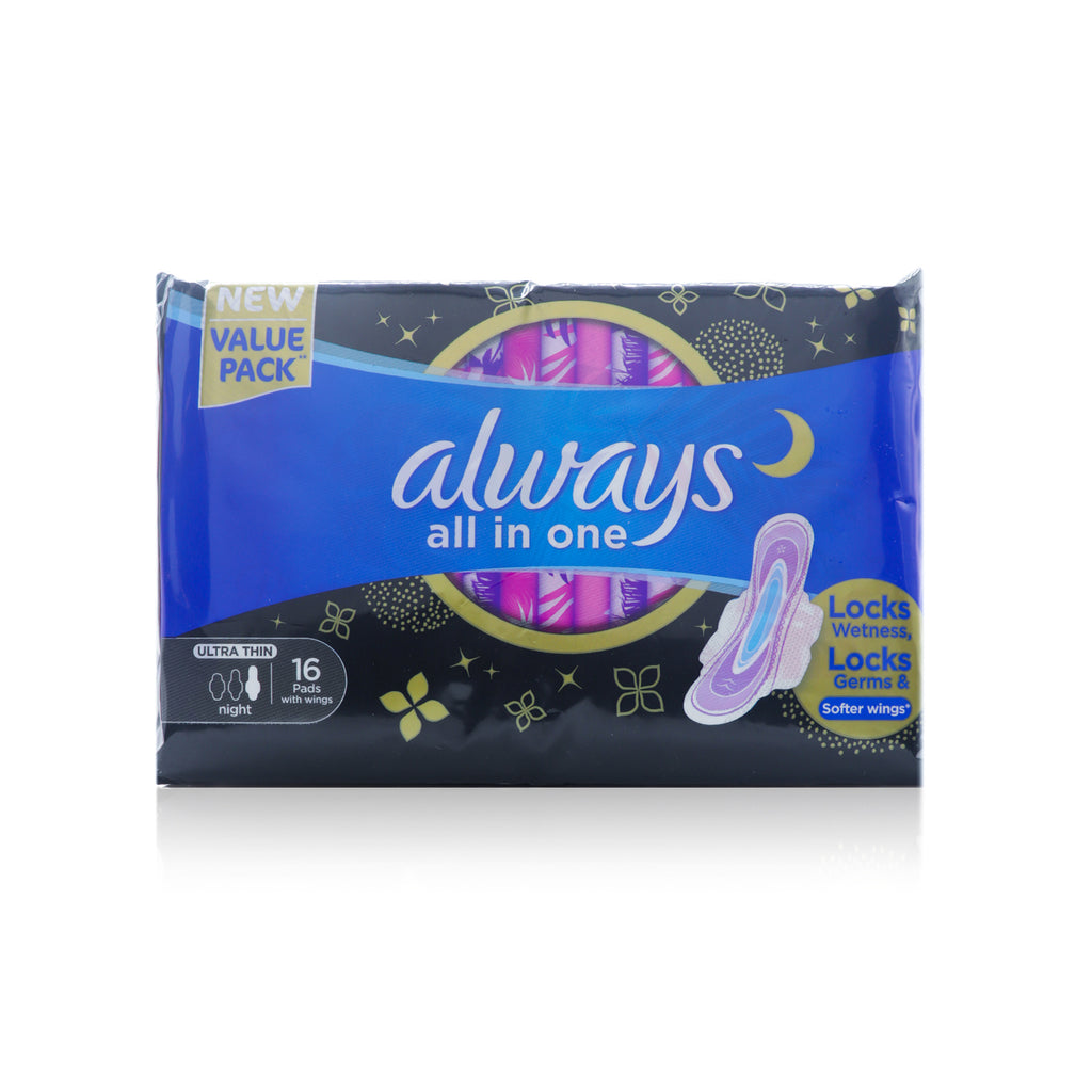 Always All In One Always All in One Ultra Thin Night Pads with Wings, 16 Pieces – Dermame