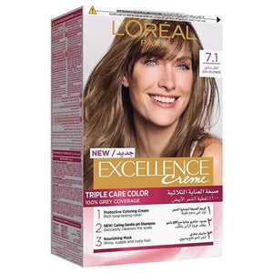 L'Oreal Excellence Triple Care Hair Color Cream Ash Blonde 7.1, 1 Pack