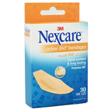 Nexcare Water-Resistant Active 360 Degree Cushion Plasters (28x76mm), 30 Pieces
