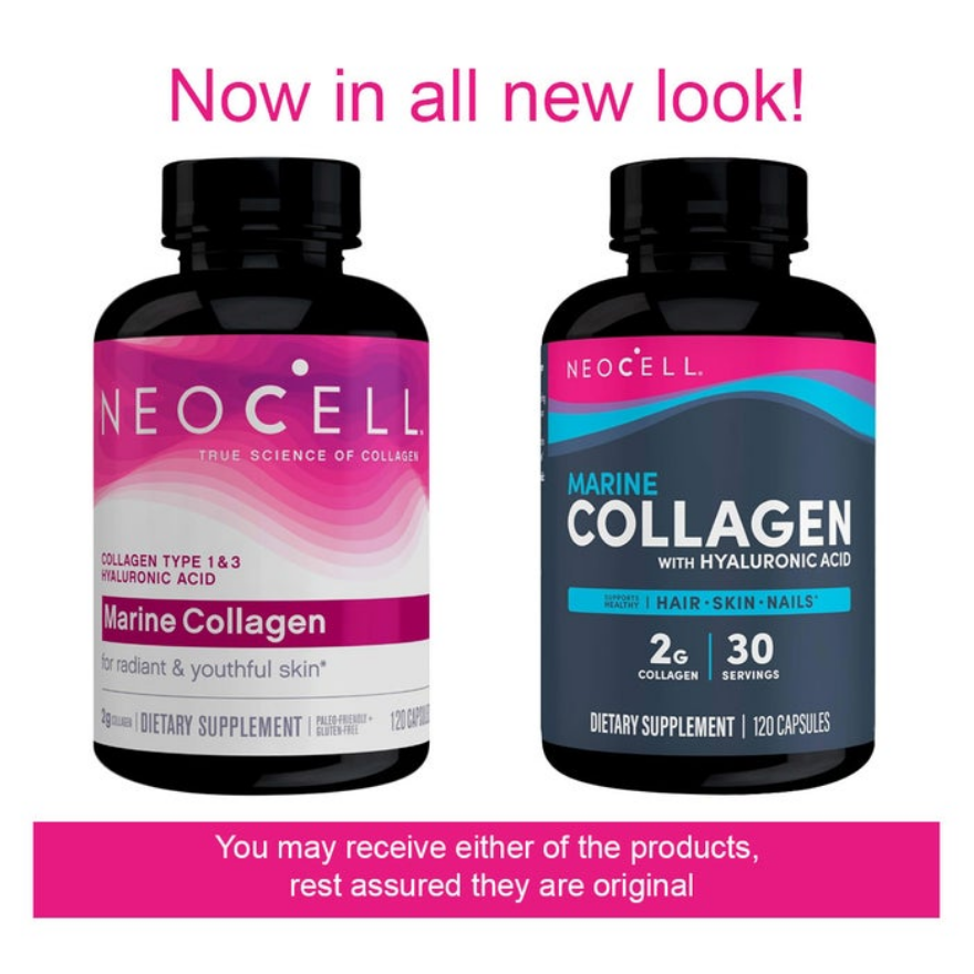 NeoCell Marine Collagen + Hyaluronic Acid Capsules For Youthful & Radiant Skin, Pack of 120's