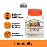 21st Century Vitamin C 500mg Prolonged Release Tablets For Antioxidant & Immunity Support, Pack of 110's